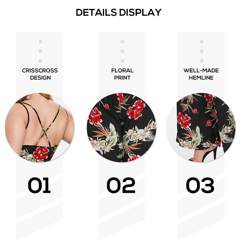 Plus Size Back Criss Cross Floral Print Jumpsuit