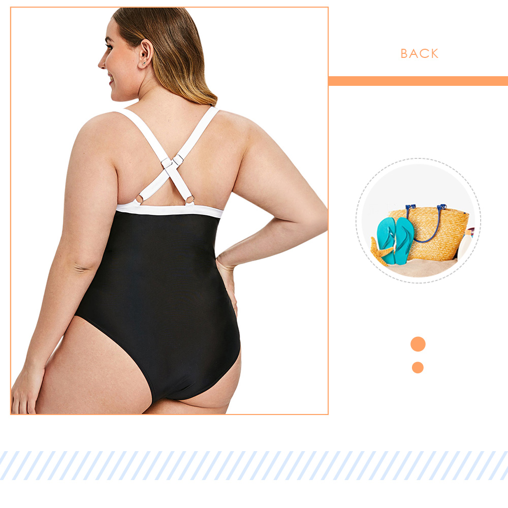 Plus Size Color Block Back Criss Cross Swimwear