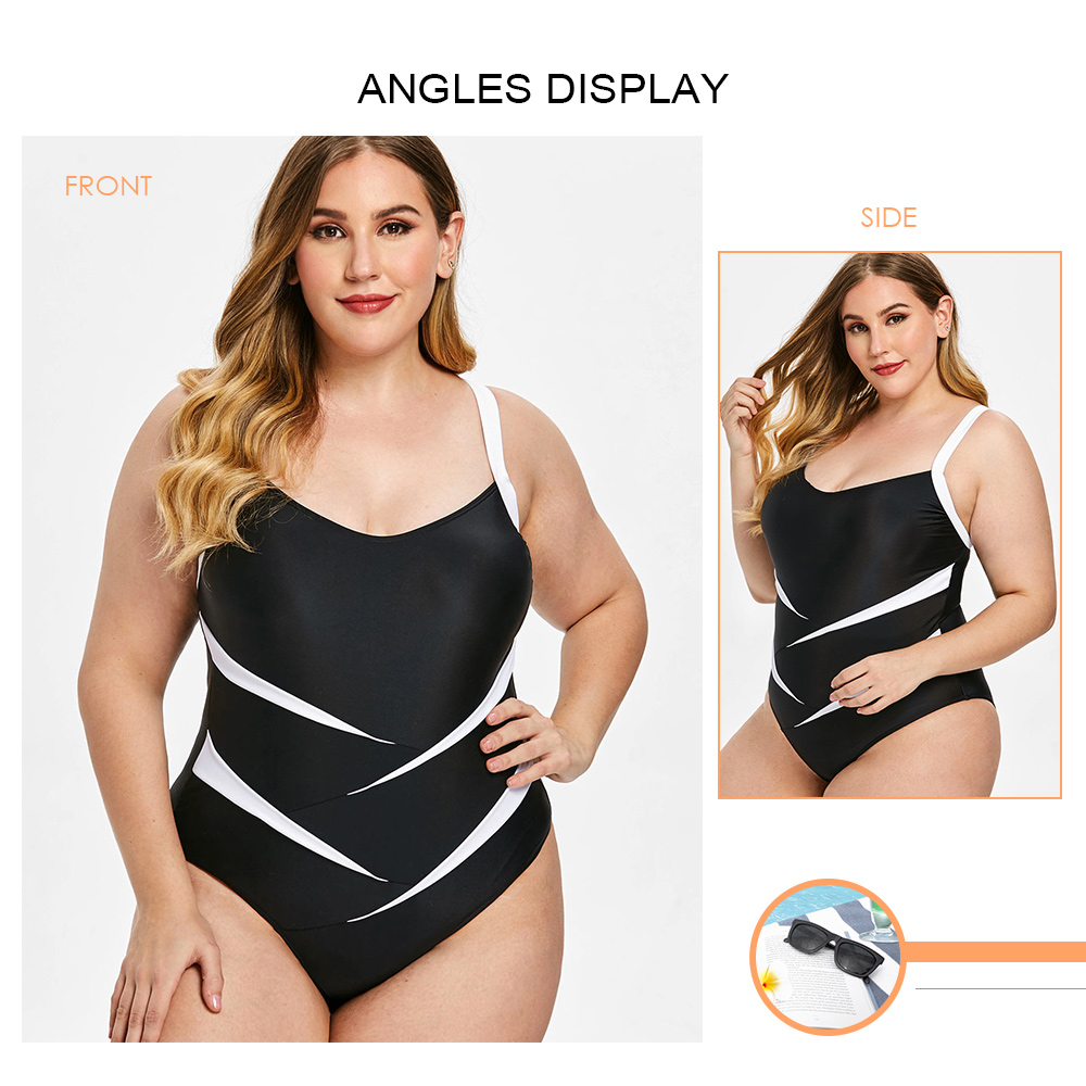 Plus Size Color Block Back Criss Cross Swimwear