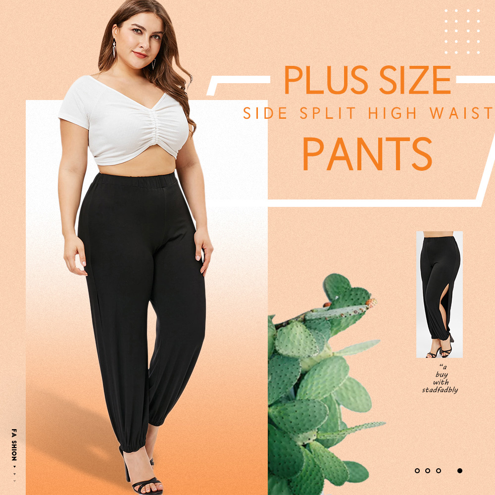 Plus Size High Waist Side Split Pants