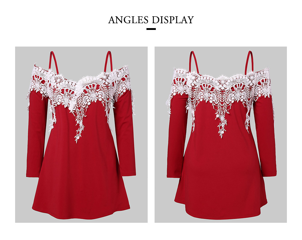 Plus Size Open Shoulder Lace Panel T-shirt