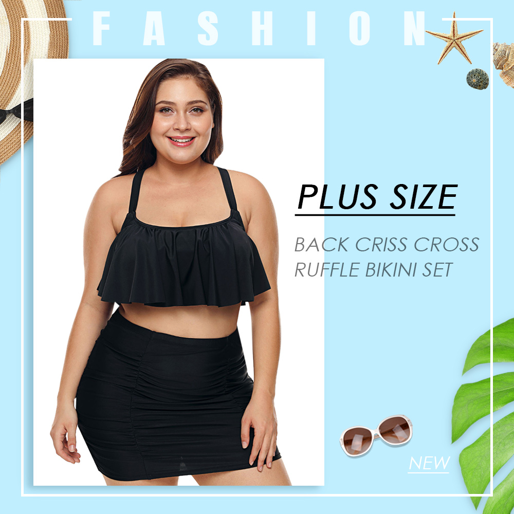 Back Criss Cross Plus Size Ruffle Bikini Set