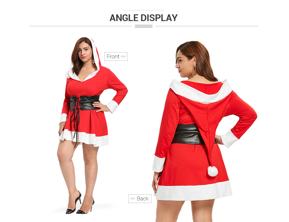 Plus Size Two Tone Christmas Hooded Dress