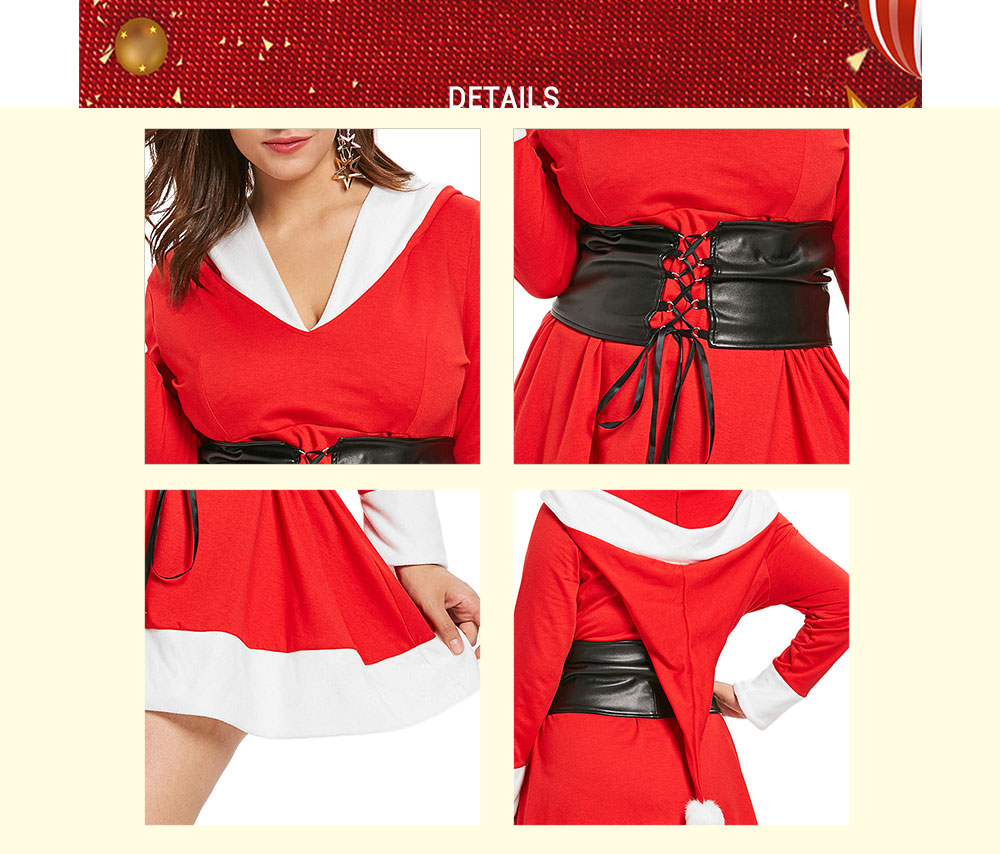 Plus Size Two Tone Christmas Hooded Dress
