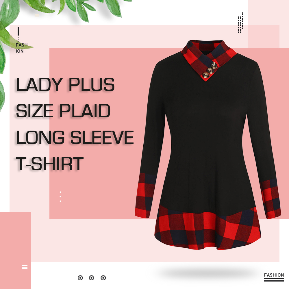 Plus Size Long Sleeve Plaid Panel T-shirt