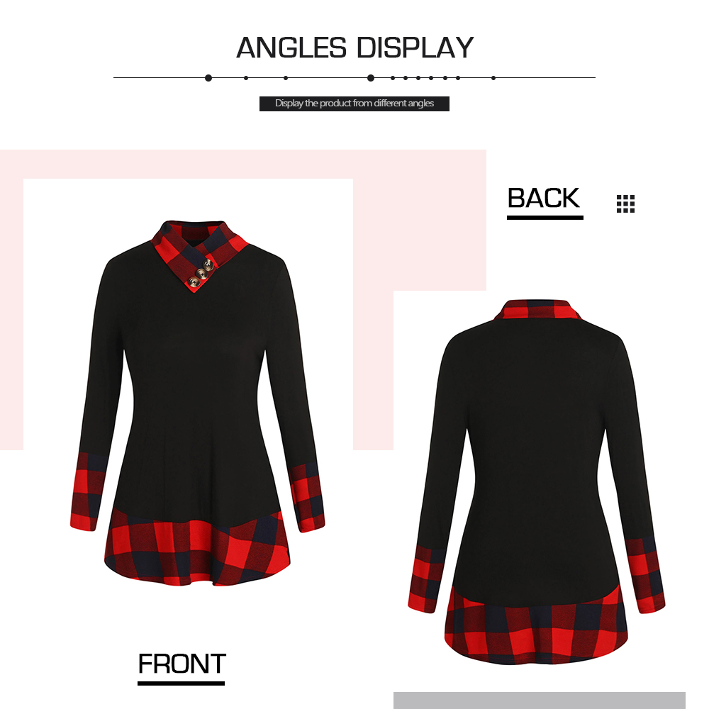 Plus Size Long Sleeve Plaid Panel T-shirt