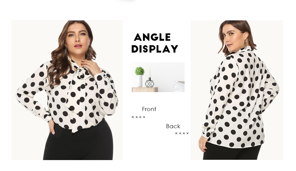 Plus Size Polka Dot Tie Collar Blouse