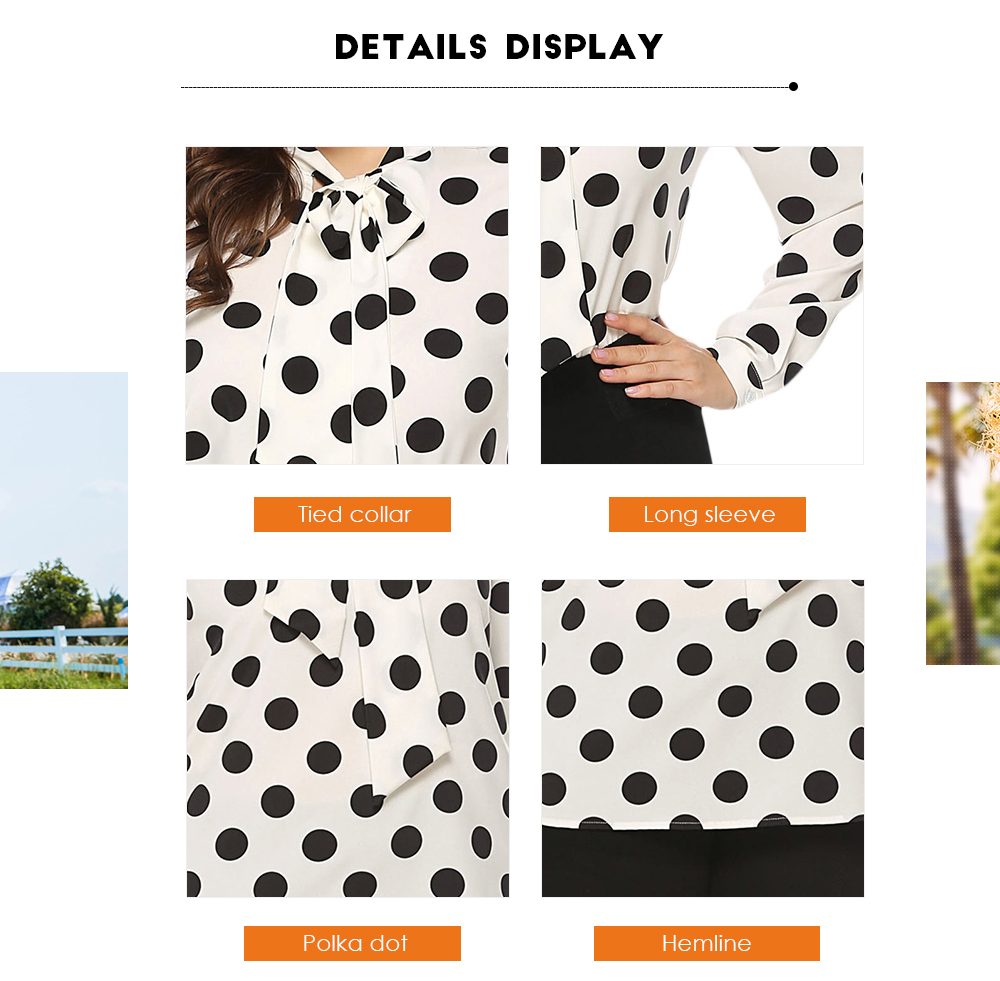 Plus Size Polka Dot Tie Collar Blouse