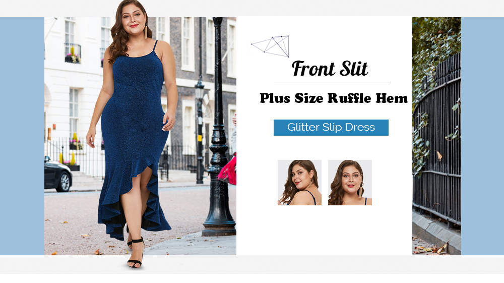 Plus Size Ruffle Hem Glitter Dress