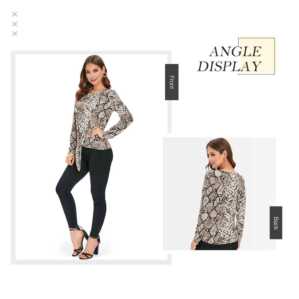 Snake Print Long Sleeve Knotted Top