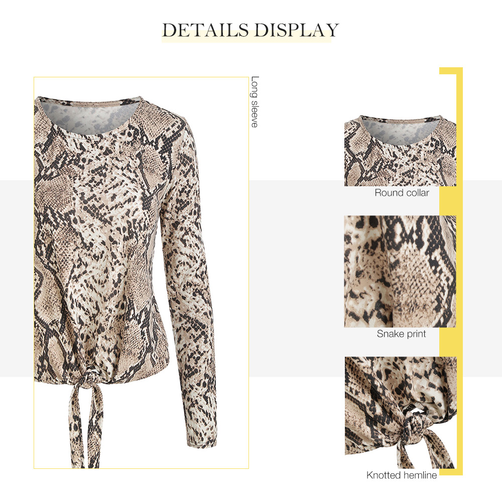 Snake Print Long Sleeve Knotted Top