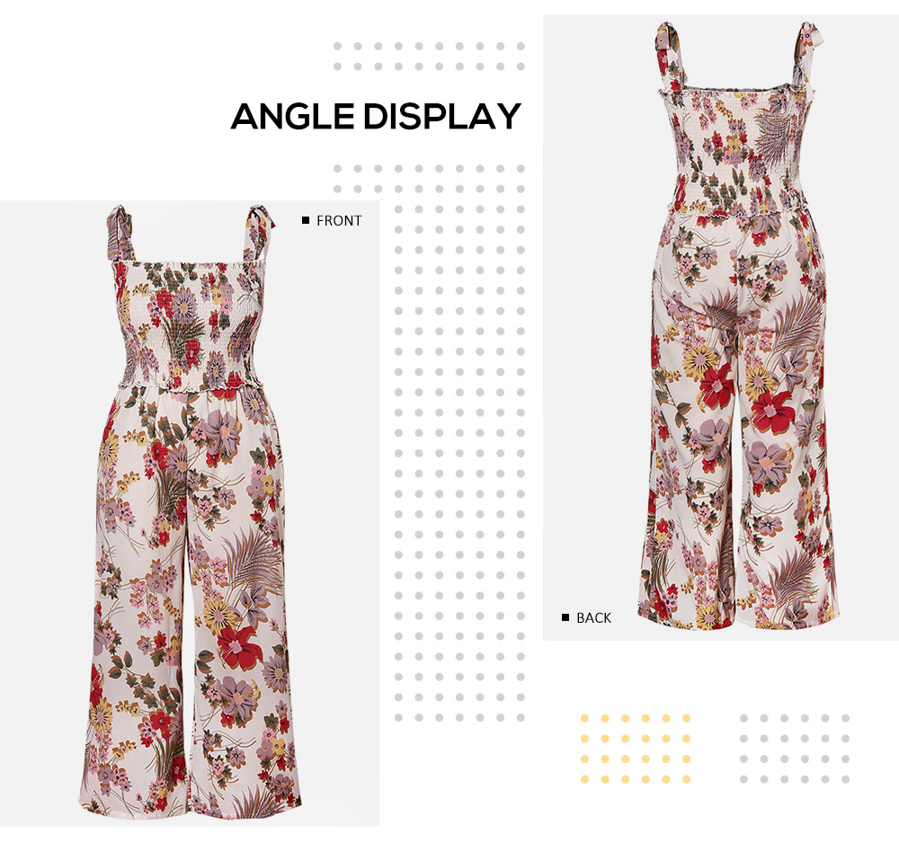 Plus Size Shirred Floral Print Jumpsuit