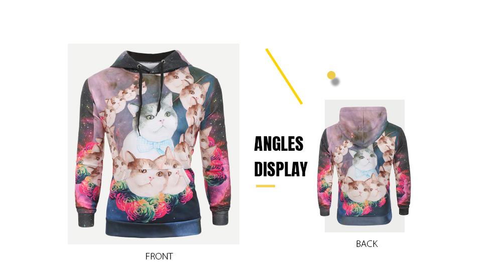 Galaxy Cats Flowers Print Pullover Hoodie