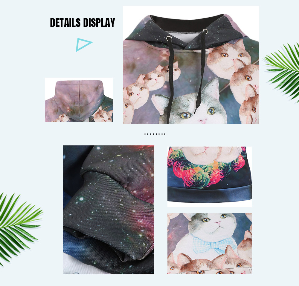 Galaxy Cats Flowers Print Pullover Hoodie