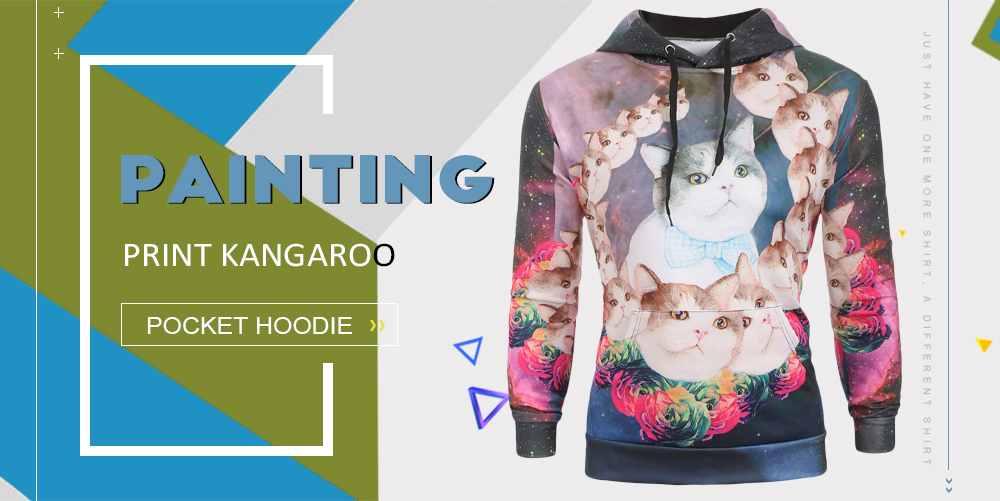 Galaxy Cats Flowers Print Pullover Hoodie