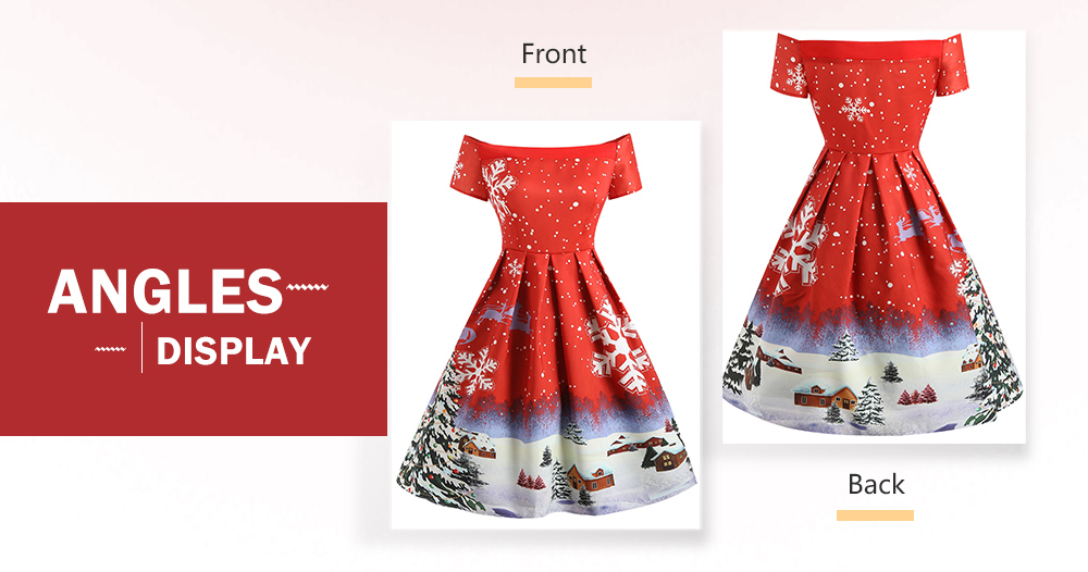Christmas Snowflake Print Off The Shoulder Dress