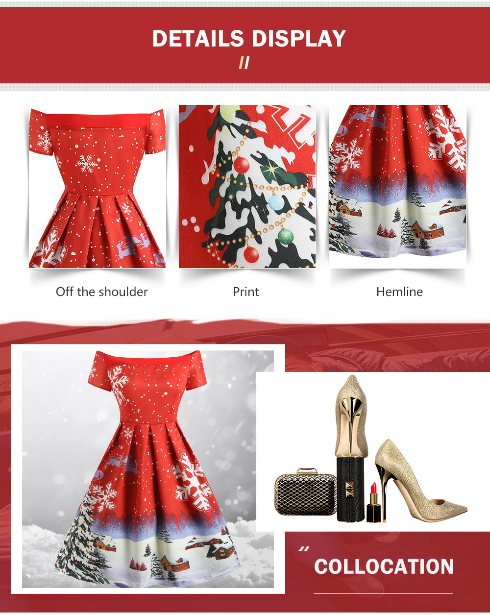 Christmas Snowflake Print Off The Shoulder Dress