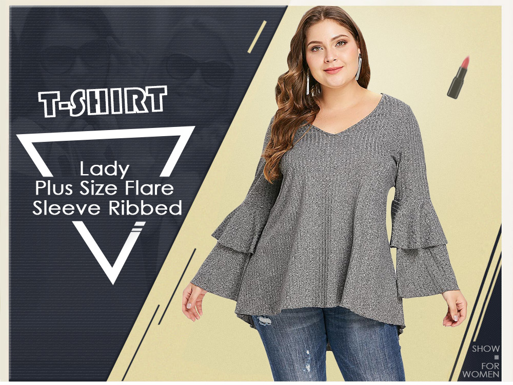 Plus Size Bell Sleeve Ribbed T-shirt