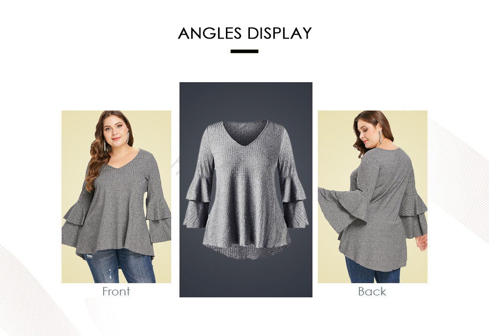 Plus Size Bell Sleeve Ribbed T-shirt