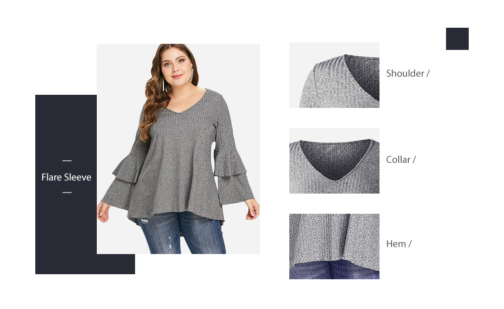 Plus Size Bell Sleeve Ribbed T-shirt