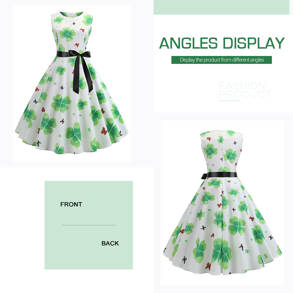 Leaves Butterfly Print Sleeveless Flare Dress