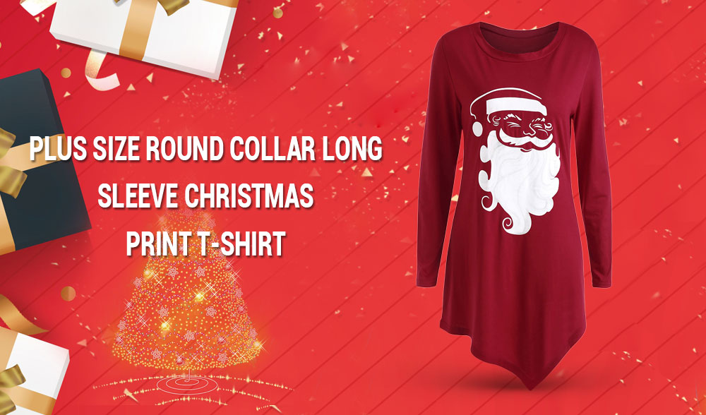 Plus Size Long Sleeve Graphic Christmas T-shirt