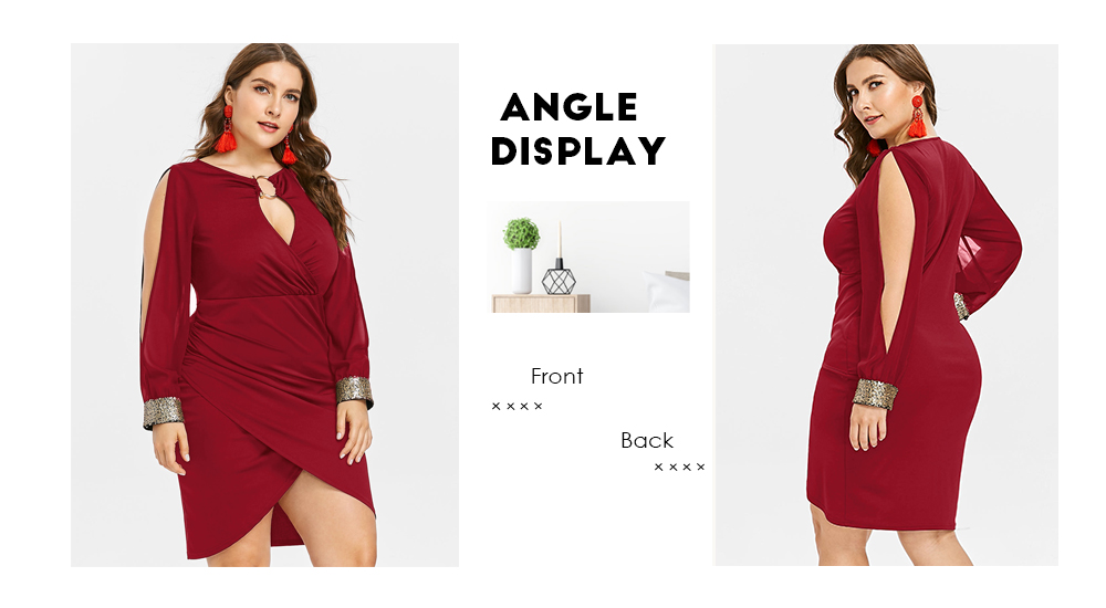 Plus Size Keyhole Neck Slit Bodycon Dress