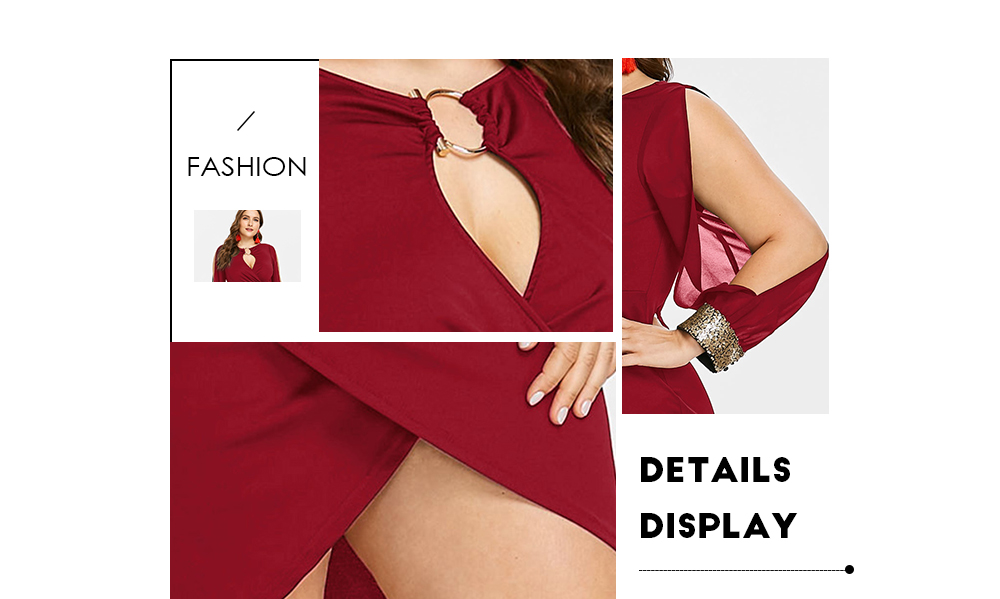 Plus Size Keyhole Neck Slit Bodycon Dress