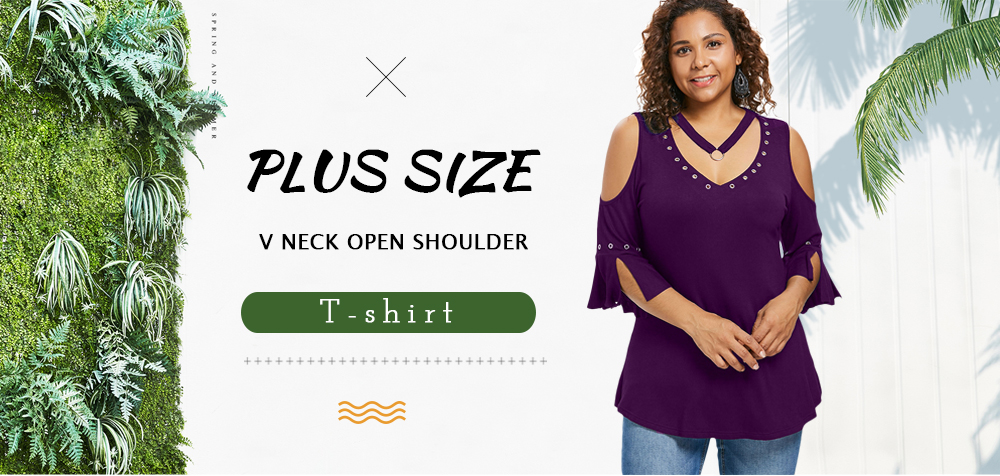 Plus Size V Neck Split Sleeve T-shirt