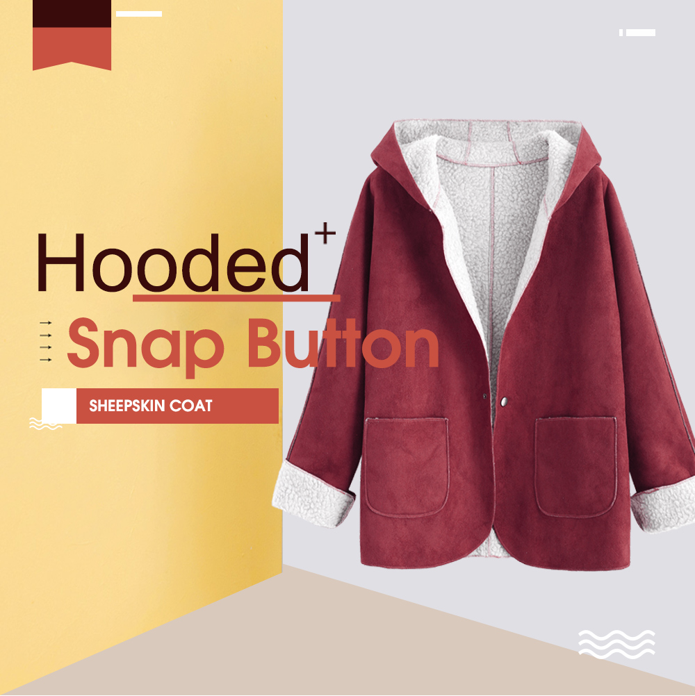 Snap Button Hooded Sheepskin Coat