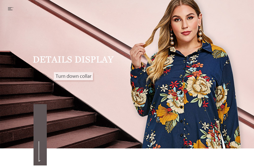 Floral Print Plus Size Button Up Shirt Dress