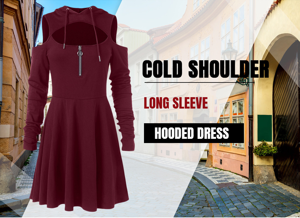 Open Shoulder Swing Dress with Zipper