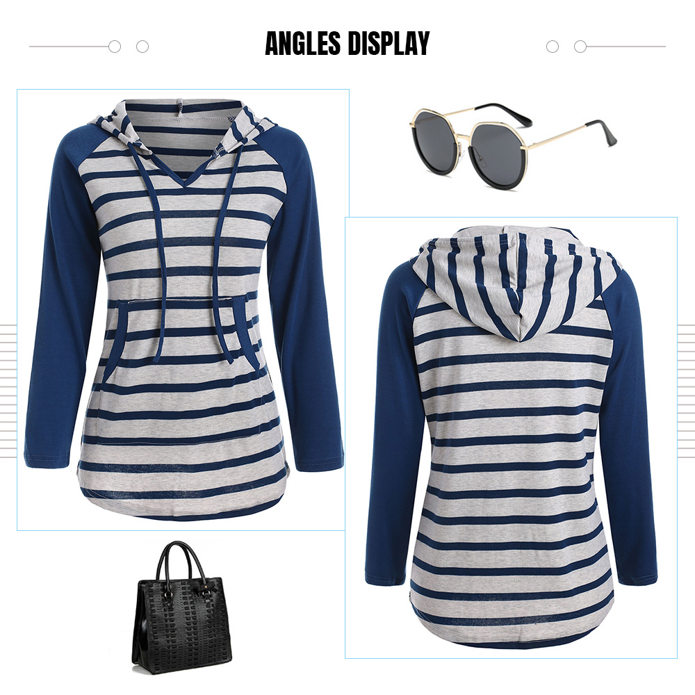 Raglan Sleeve Striped Drawstring Hoodie