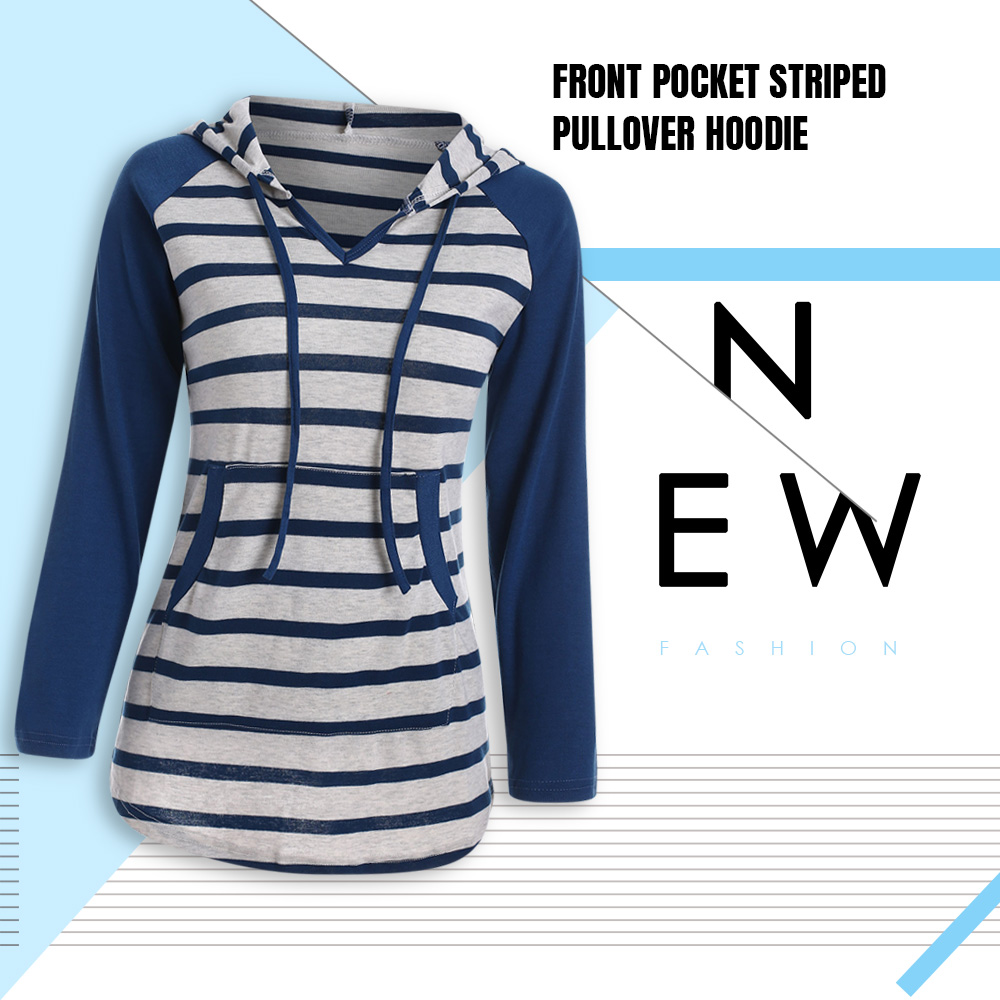 Raglan Sleeve Striped Drawstring Hoodie
