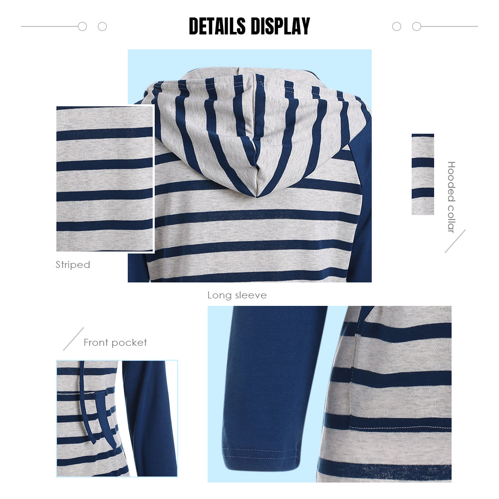 Raglan Sleeve Striped Drawstring Hoodie