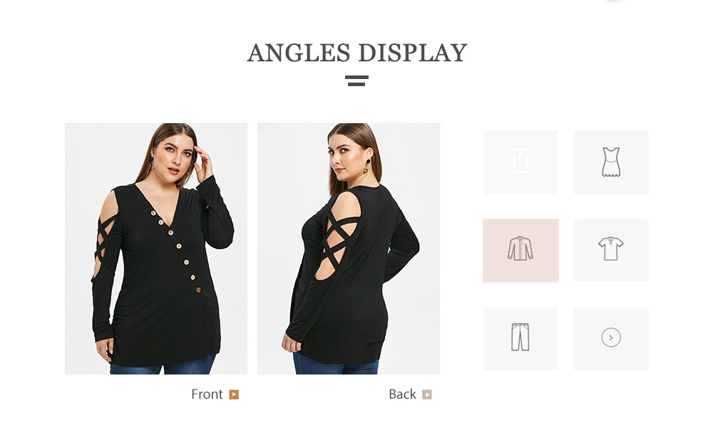 Plus Size Open Shoulder Buttons Criss Cross T-shirt