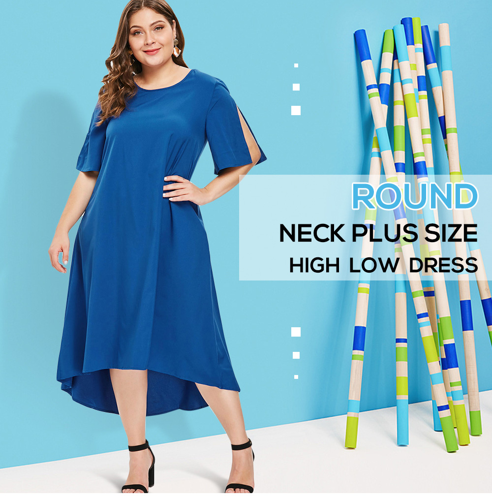 Round Neck Plus Size High Low Dress