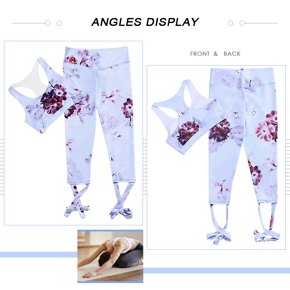 Scoop Neck Sleeveless Padded Floral Print Crop Top High Waist Criss-cross Strap Women Yoga Suit