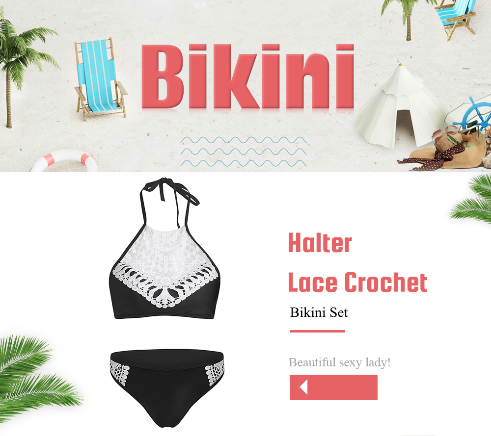 Halter Lace Crochet Bikini Set