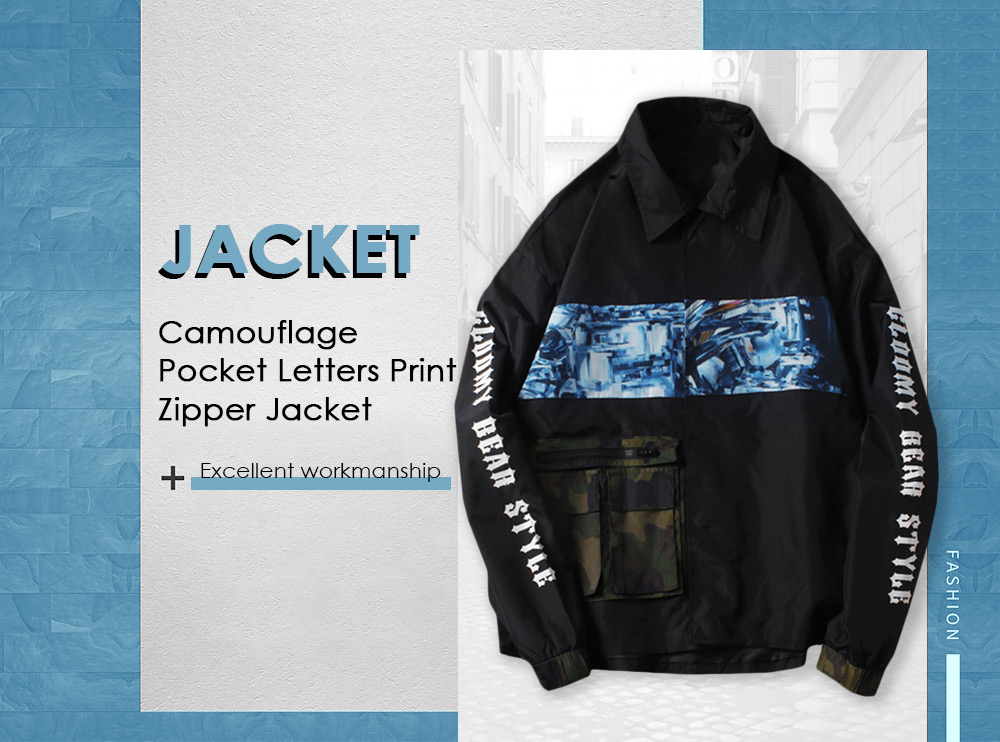 Camouflage Pocket Graphic Print Casual Jacket