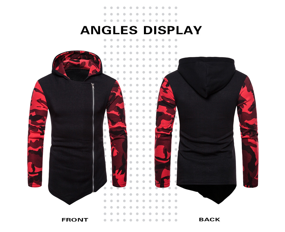 Asymmetric Camouflage Panel Zip Up Hoodie