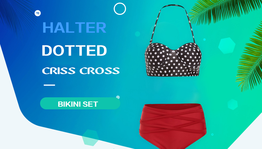 Polka Dot High Waist Halter Bikini Set