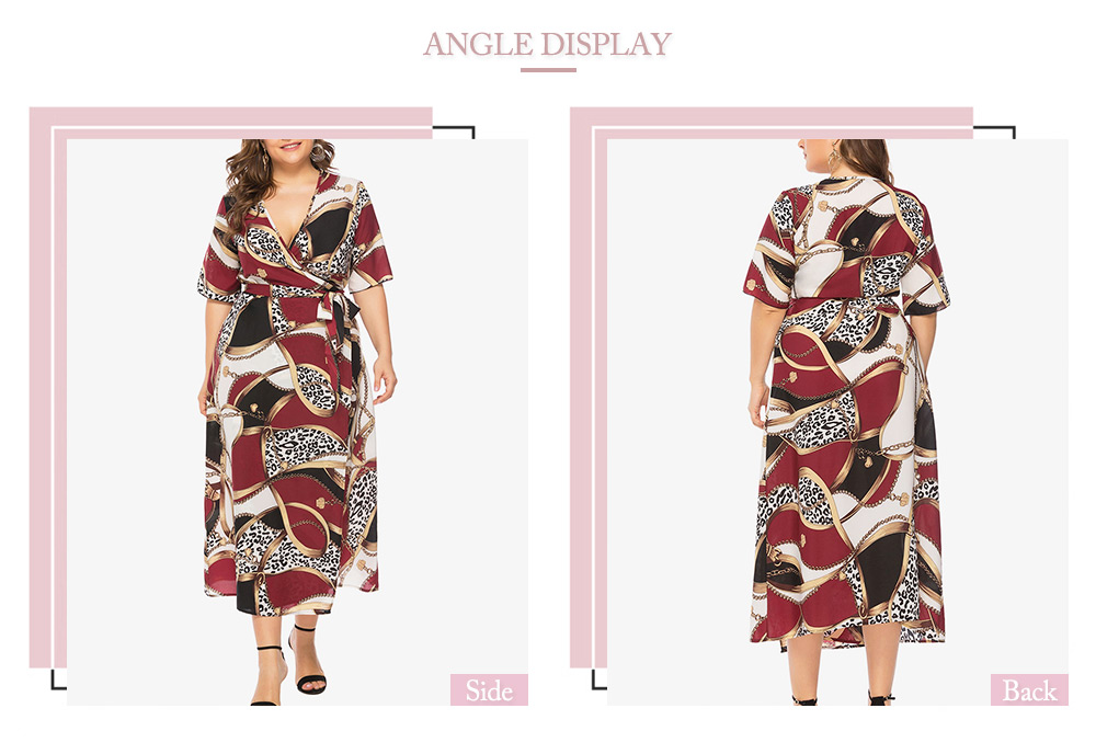 Plus Size Chain Print Wrap Maxi Dress