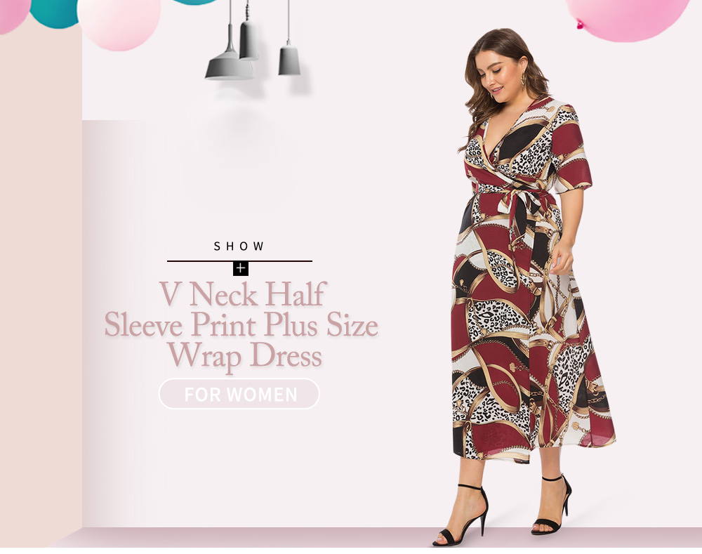 Plus Size Chain Print Wrap Maxi Dress