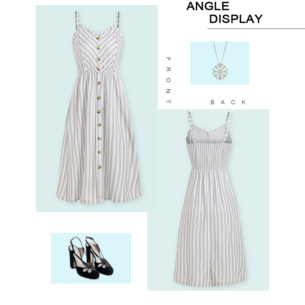 Button Striped Spaghetti Strap Dress