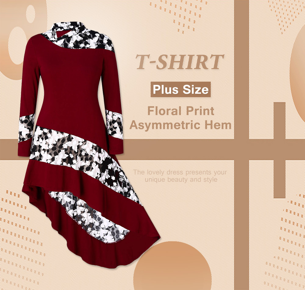 Plus Size Floral Print Asymmetric Hem T-shirt