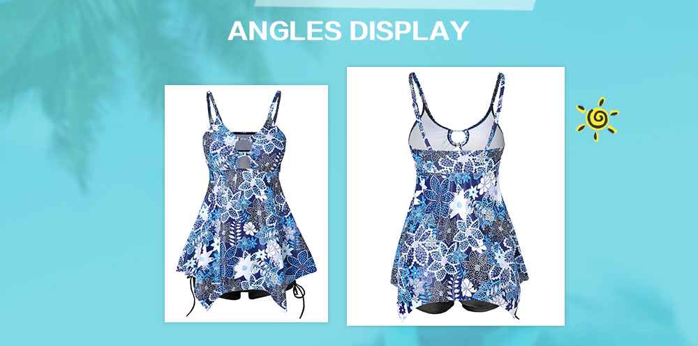 Floral Print Asymmetrical Tankini with Shorts