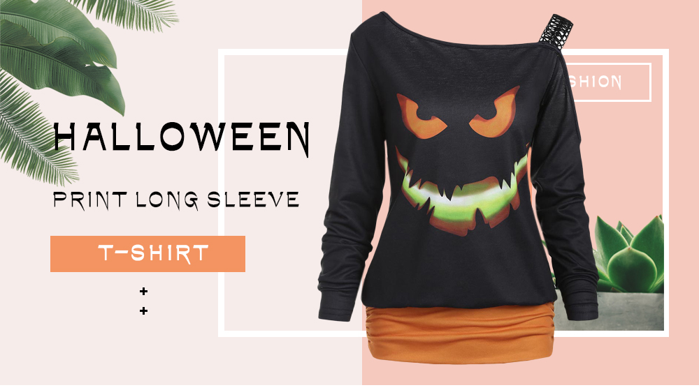 Halloween Ghost Face Print Long Sleeve T-shirt