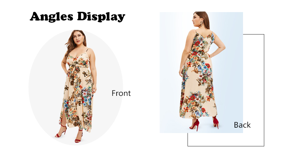 Plus Size Floral Print Slip Dress with Belt