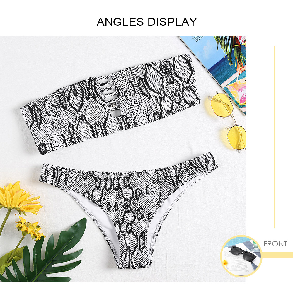 Strapless Backless Padded Stylish Print Low Waist Women Bikini Set